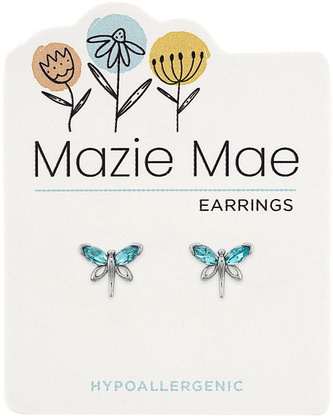 MAZ47 Silver Aquamarine Dragonfly Stud Mazie Mae Earring