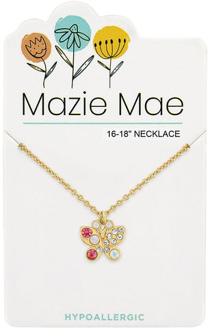 NECKG201 Gold Opal & Vintage Rose Butterfly Mazie Mae Neckace