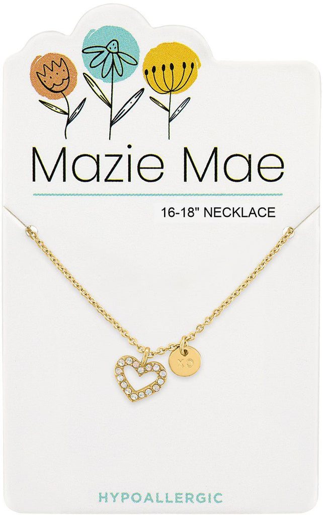 NECKG203 Gold Open White Opal Heart & "XO" Dangle Mazie Mae Necklace
