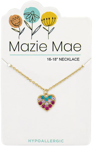 NECKG209 Gold Multi-Color CZ Heart Mazie Mae Necklace