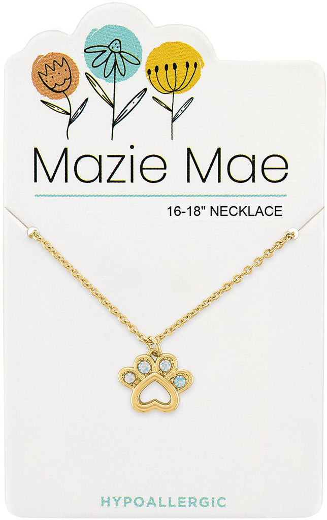 NECKG211 Gold Opal Paw Print Mazie Mae Necklace