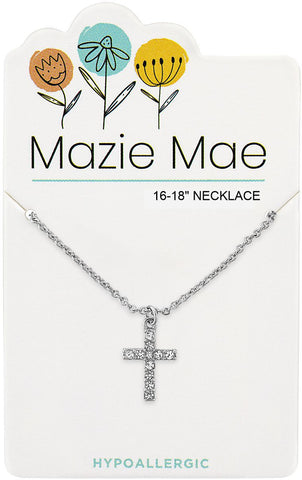 NECKS702 Silver CZ Cross Mazie Mae Necklace