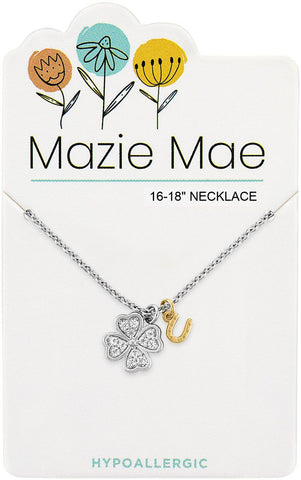 NECKS708 Silver CZ Clover & Horseshoe Mazie Mae Necklace