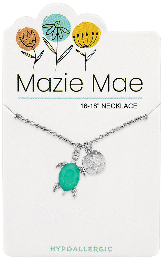 NECKS710 Silver Pacific Opal Turtle & Sand Dollar Dangle Mazie Mae Necklace