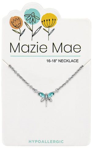 NECKS714 Silver Aquamarine Dragonfly Mazie Mae Necklace