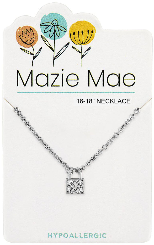 NECKS716 Silver CZ Padlock Mazie Mae Necklace