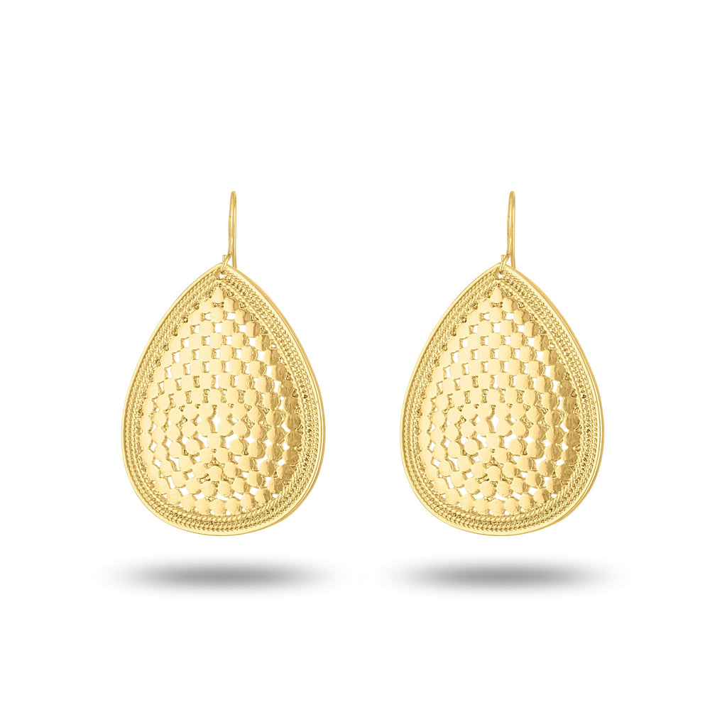 Piper & Jade Earring, Gold Hammered Drop