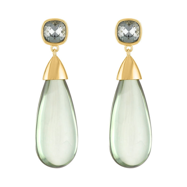 Piper & Jade Earring, Gold Crystal & Prasiolite Drop