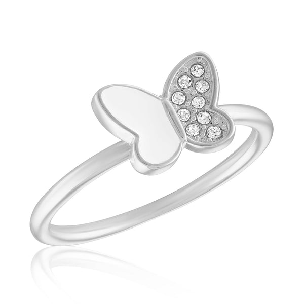 STK92 [Size 6-9] Stack Ring, CZ Butterfly