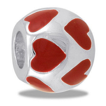 Bead, Hearts, Red, Silver, Set/2