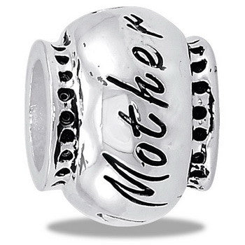 Bead, "Mother", Black/Silver, Set/2