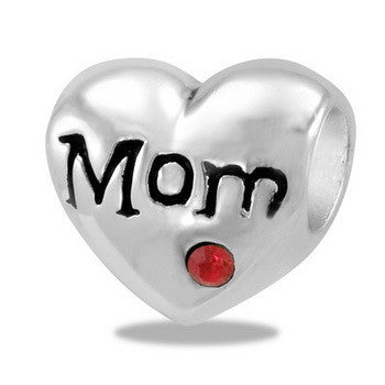 Bead, Heart, Red CZ, Mom, Set/2