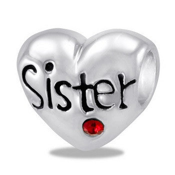 Bead, Heart, Red CZ, Sister, Set/2