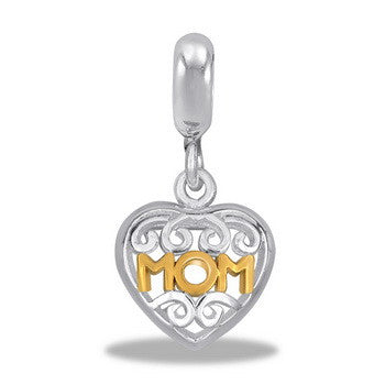 Two Tone Mom Heart, Dangle, Set/2