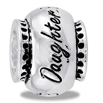 Bead, "Daughter", Black/Silver, Set/2