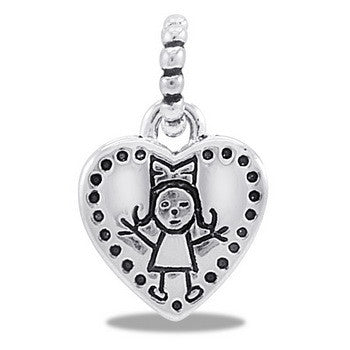 Dangle, Heart, Girl Silver, Set/2