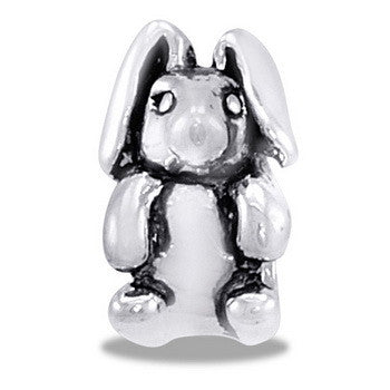 Bead, Bunny, Black/Silver, Set/2