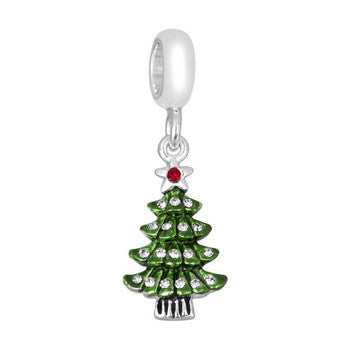 Dangle, Green Cubic Zirconia Christmas Tree, Set/2
