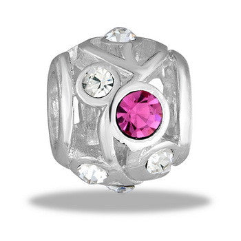 Bead, Pink, CZ, Cutout, Set/2