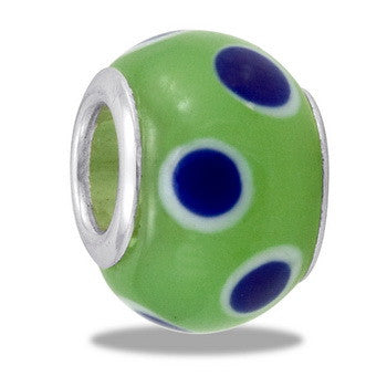 Bead, Green w/Blue Dots, Set/2