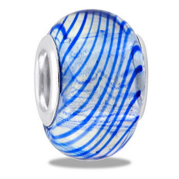 Bead, Art Glass, Stripe, Blue, Set/2