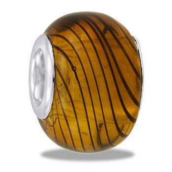 Bead, Art Glass, Stripe, Brown, Set/2