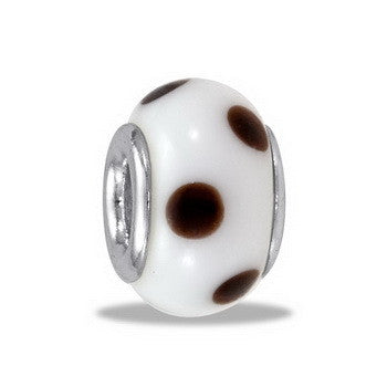 Bead, White w/Brown Dots, Set/2