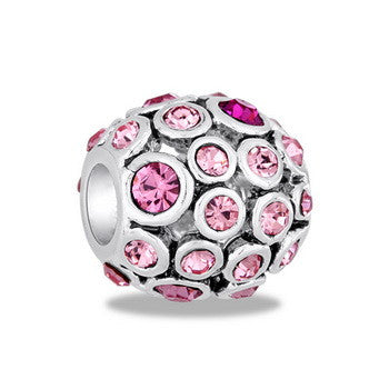 Pink Cubic Zirconia Antiqued Globe, Barrel, Set/2