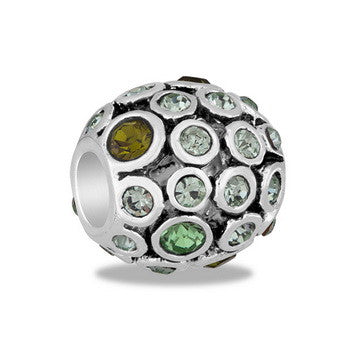 Green Cubic Zirconia Antiqued Globe, Barrel, Set/2