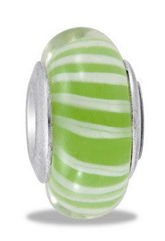 Bead, Lime Stripe Glass, Set/2