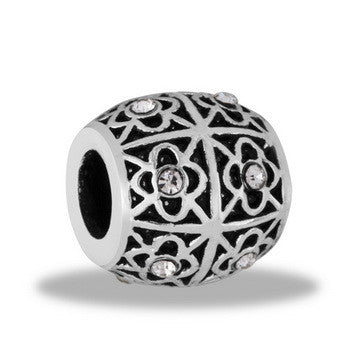 Bead, Silver Mosaic w/CZ, Set/2