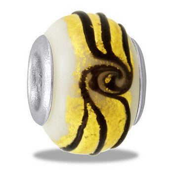 Bead, Art Glass, Black/Gold, Set/2