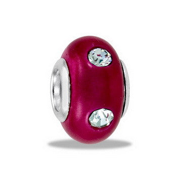 Bead, Pink w/CZ Dots, Set/2