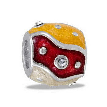 Bead, Red/Gold Wave CZ, Set/2