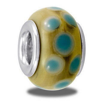 Bead, Light Brown w/Blue Dots, Set/2