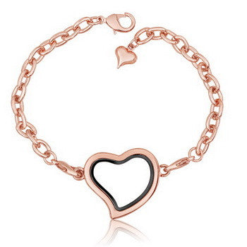 Single Heart Locket Bracelet, RD, RG, Set/3