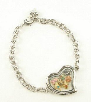 Single Heart Locket Bracelet, RD, SV, Set/3