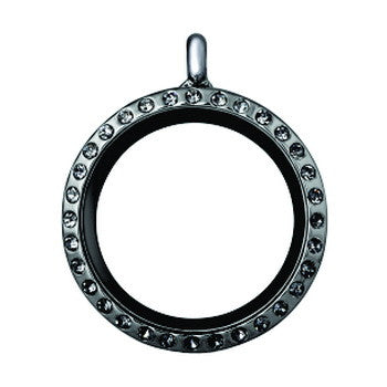 Locket, Gunmetal, Round CZ, Set/3