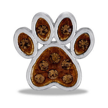 Large Charm, Brown CZ Paw Print, Set/2