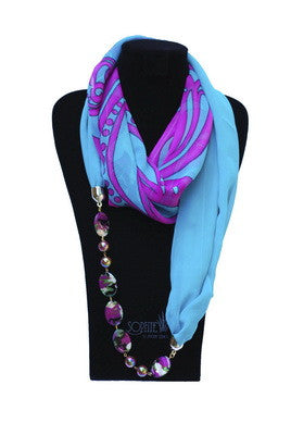 SCARF,  DESIGNER PRINT TURQUOISE & PINK
