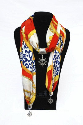 SCARF, DESIGNER PRINT, NAUTICAL RED