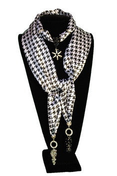 SCARF,  ANIMAL PRINTS, SATIN BLACK WITH BLING