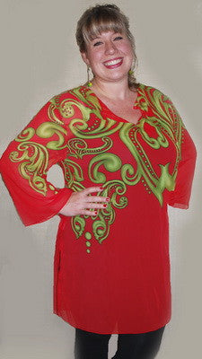 SOPHIE TUNIC, RED & GREEN
