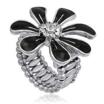 Stretch Ring, Aster, Black Enamel