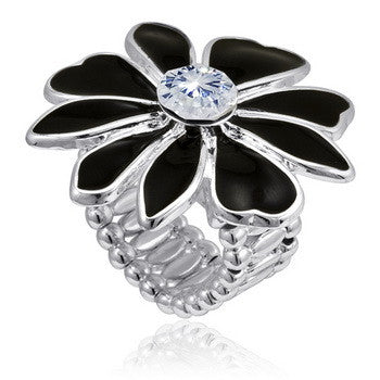 Stretch, Ring, Daisy, Black Enamel