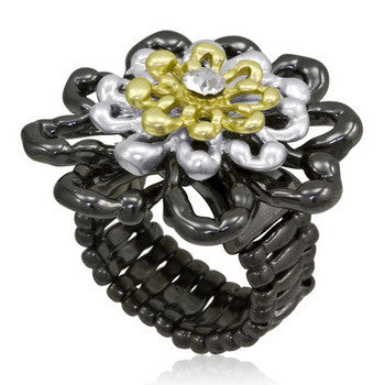 Stretch, Ring, Rose, Black/Yellow Cubic Zirconia
