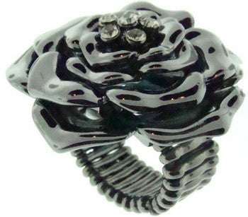 Stretch Ring, Rose, Black w/Cubic Zirconia