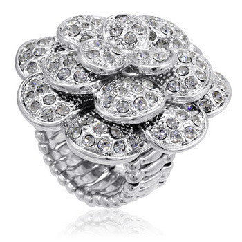 Stretch Ring, Blossom, Clear Cubic Zirconia, LG