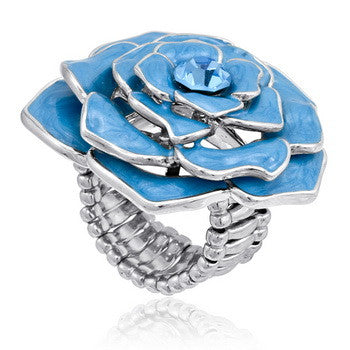 Stretch Ring, Rose, Blue Enamel