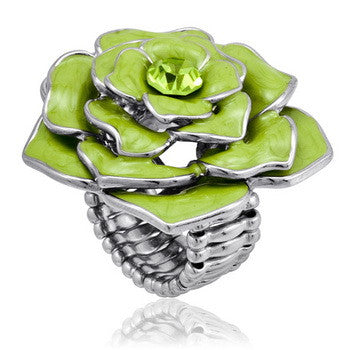 Stretch Ring, Rose, Green Enamel